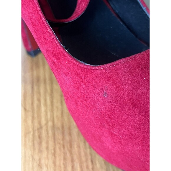 Dimanxi Platform Mary Jane Heels Womens Size 8 Red Faux Suede Ankle Strap Pumps - Picture 4 of 13